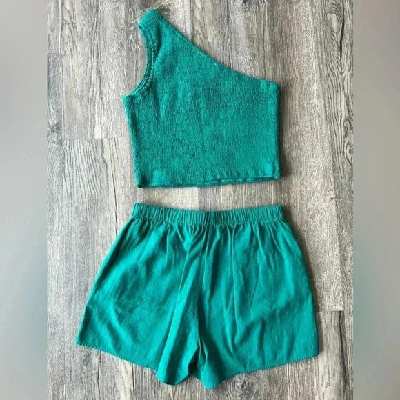Pretty Garden Set Green Summer Top and Short Set One Size Stretchy Sleeveless - Picture 7 of 7